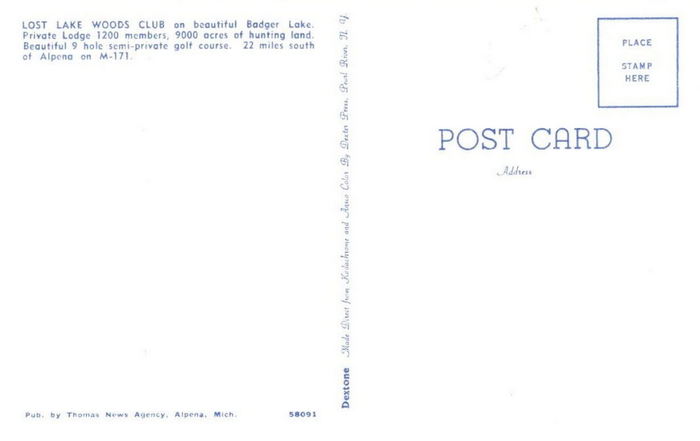 Lost Lake Woods Club - Vintage Postcard Back (newer photo)